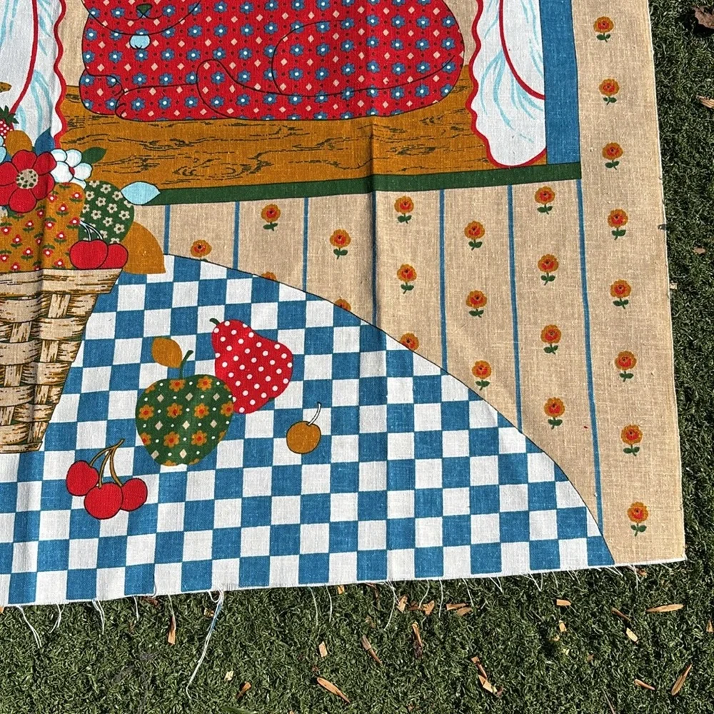 Vintage 70s Home Sweet Home Cat Screen Print Wall Hanging Textile by VIP Fabrics